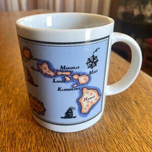 Hawaii Map Themed Coffee Cup Mug Sanyei Hawaii Corp Vintage
